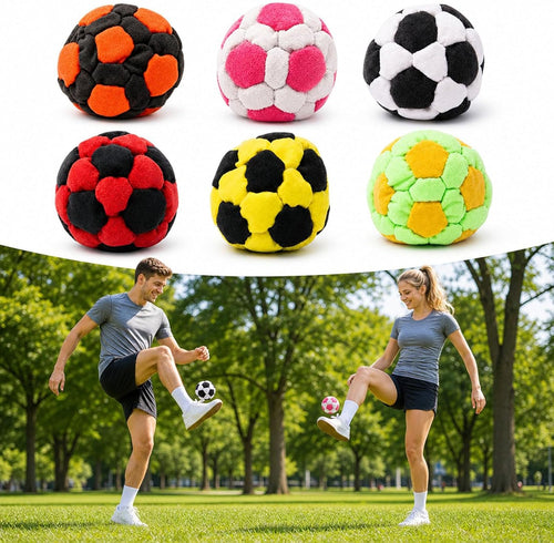 6 Pack Soccer Hacky Footbag Sacks - Soft Plush Footbags for Adults - Durable Fleece Juggling Balls - Vibrant Sports Design for Indoor & Outdoor Play, Party Favors, and Coordination Training