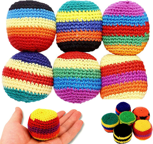 6PCS Hand-Made Knitted Footbag/Hacky Sack, 2026 Upgraded Assorted Foot Bag Crochet Foot Bags for Adults, Juggling Balls for Beginners, Multicolored Geometric Pattern, Ready-To-Use