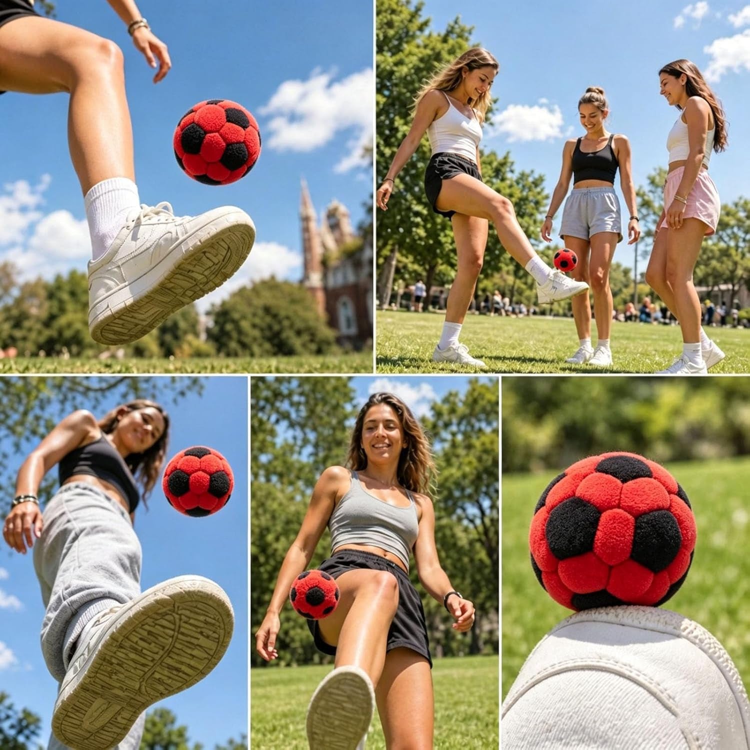 6 Pack Soccer Hacky Footbag Sacks - Soft Plush Footbags for Adults - Durable Fleece Juggling Balls - Vibrant Sports Design for Indoor & Outdoor Play, Party Favors, and Coordination Training